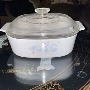 Corningware White Casserole Dish with Floral Design